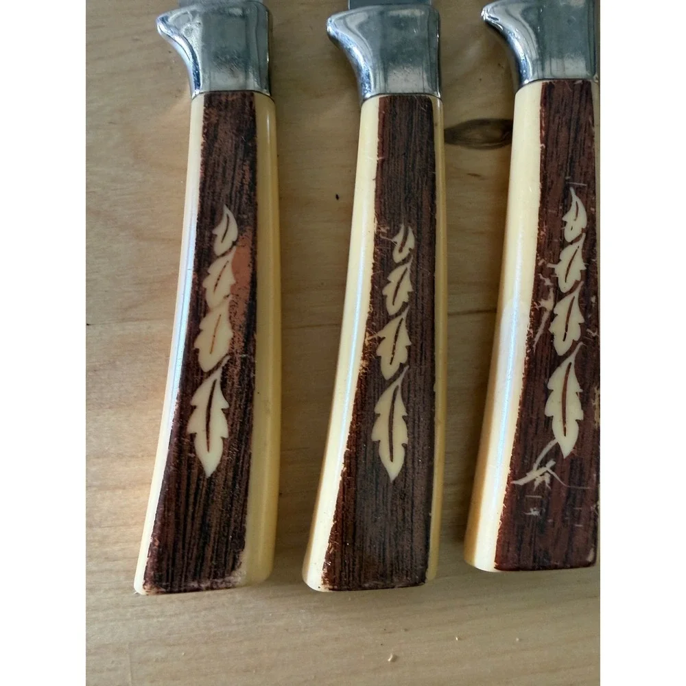Vintage Regent Sheffield‎ England 6pc Cutlery Set MCM Stag Leaf Handle Knives